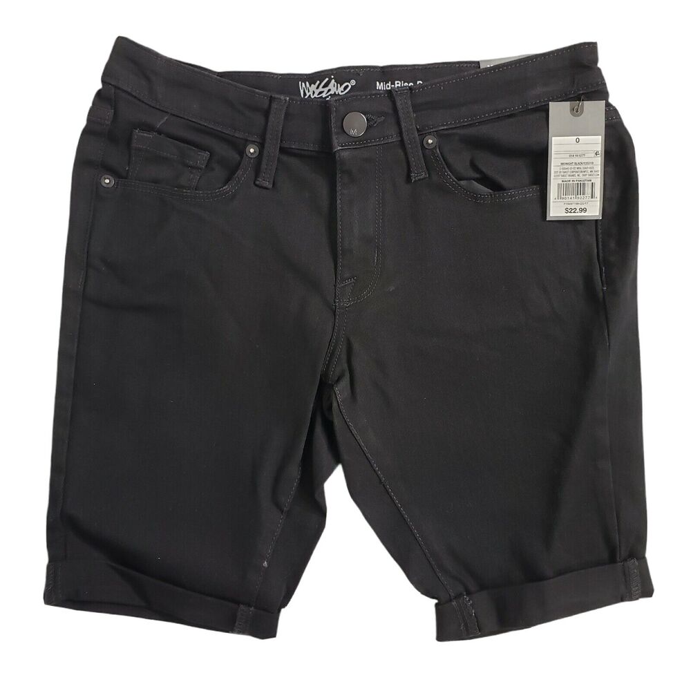 Mossimo Womens Bermuda Shorts Size 0 Mid Rise Power Stretch Denim Midnight Black